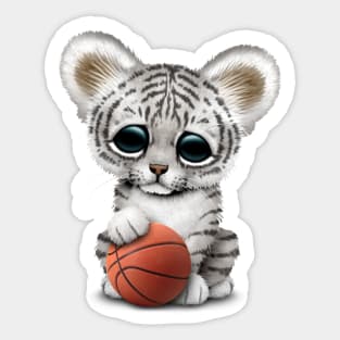 White Tiger Cub Playing With Basketball Sticker